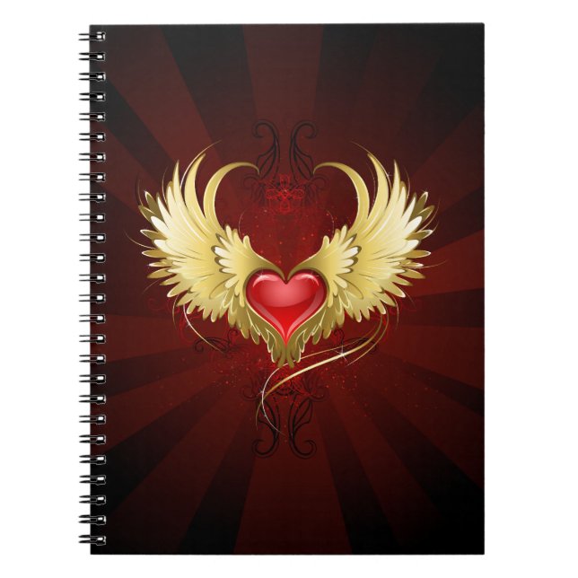 Cuaderno Corazón Rojo con Alas Doradas (Frente)