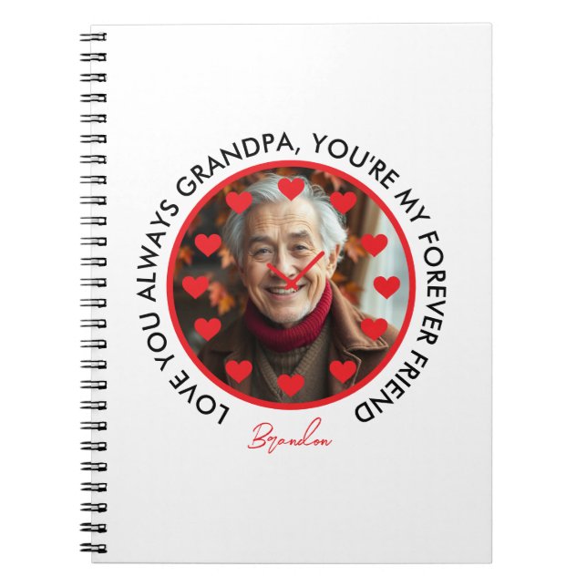 Cuaderno Corazón Rojo Cute Reloj Amo Abuelos Foto (Frente)
