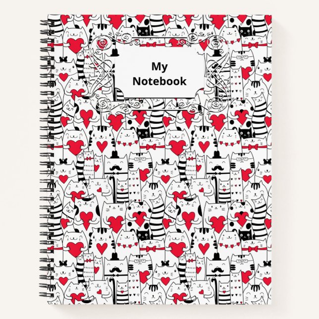 Cuaderno Corazón rojo de gato blanco negro (Anverso)