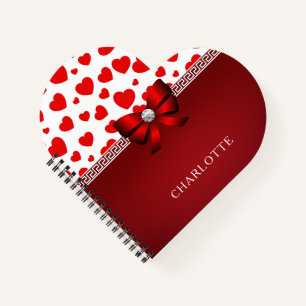Cuaderno Corazón Rojo Girly Elegante, Cinta Roja Nombre Per