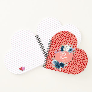 Cuaderno Corazón Rojo Minimalista & Flor Azul Monograma