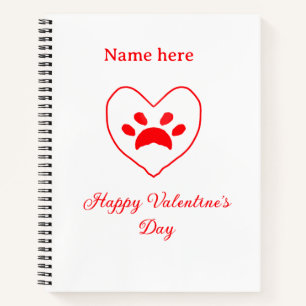 Cuaderno Corazón rojo perro gato pata feliz día de San Vale