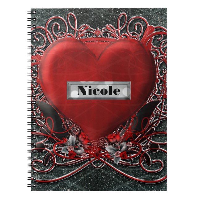Cuaderno Corazón Rojo & Rosas Glam Gótico Personalizado (Frente)