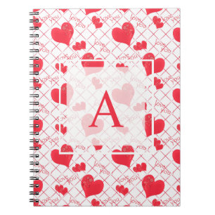 Cuaderno Corazón rojo, texto, "te amo", rojo y blanco.
