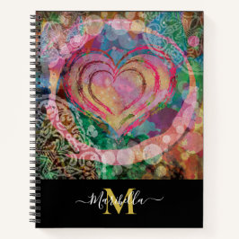 Cuaderno Corazón Rosa Amor Monograma Abstracto 