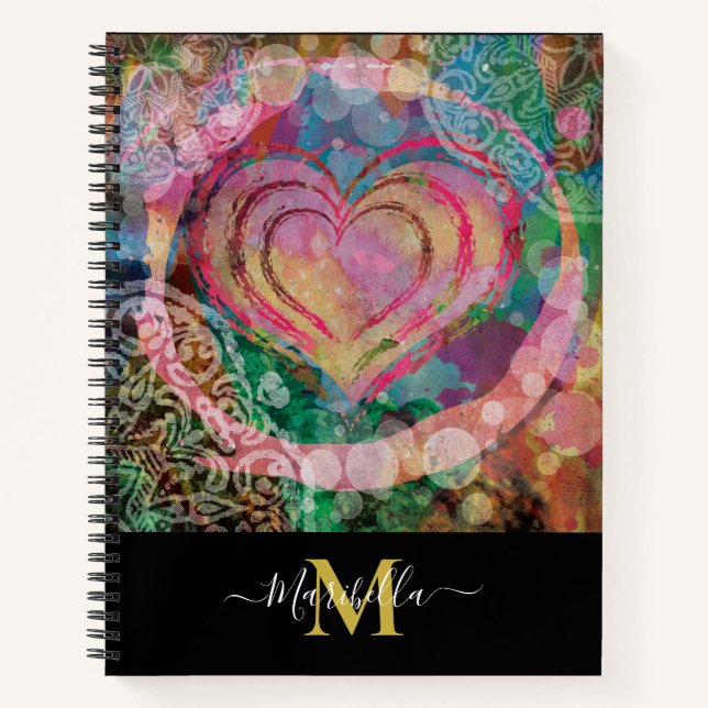 Cuaderno Corazón Rosa Amor Monograma Abstracto  (Anverso)