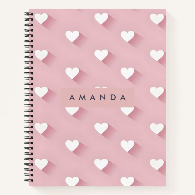 Cuaderno Corazón Rosa Suave Personalizado Kawaii (Anverso)