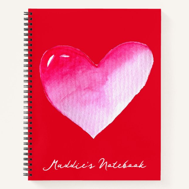 Cuaderno Corazón rosa y rojo acuarela pop de arte valentina (Anverso)
