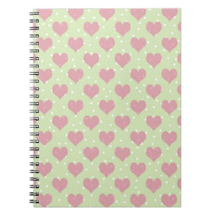 Cuaderno Corazón rosado y patrón de puntos de polka blanco