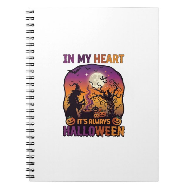 Cuaderno Corazón Siempre es Halloween Bruja Caldero Árbol V (Frente)