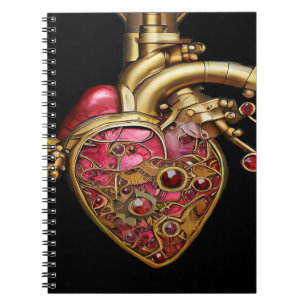 Cuaderno Corazón Steampunk Anatómico Rubíes y Engranajes