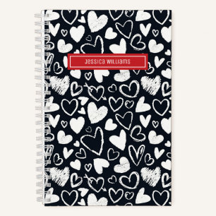 Cuaderno Corazón Tiza Garabato y Patrón de Amor Lindo Negro