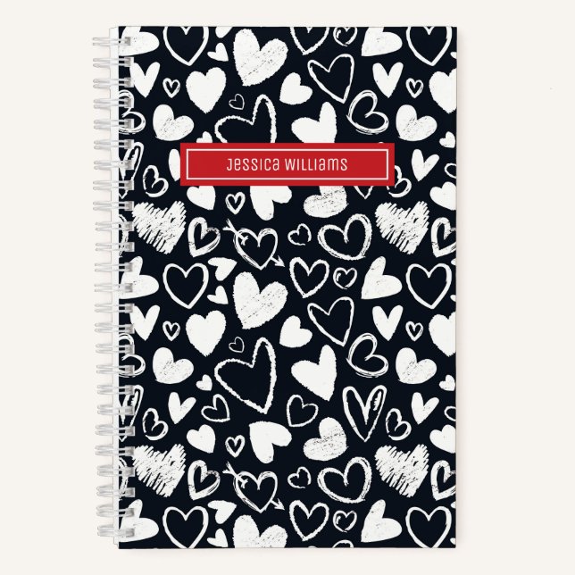 Cuaderno Corazón Tiza Garabato y Patrón de Amor Lindo Negro (Anverso)