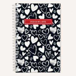 Cuaderno Corazón Tiza Garabato y Patrón de Amor Mono Negro