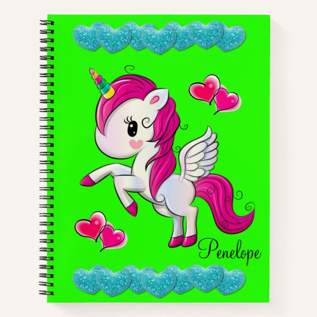 Cuaderno Corazones azules unicornio para portátiles espiral (Anverso)