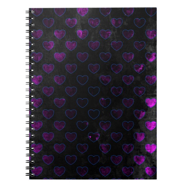 Cuaderno Corazones brillantes morados en negro gastado (Frente)