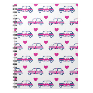 Cuaderno Corazones británicos de Mini Cooper - azul y rosa