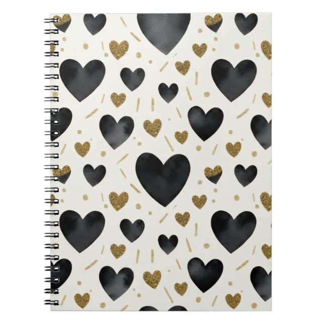 Cuaderno Corazones Chic de Acuarela Negros (Frente)