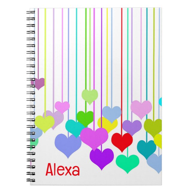 Cuaderno Corazones colgados en blanco con nombre (Frente)