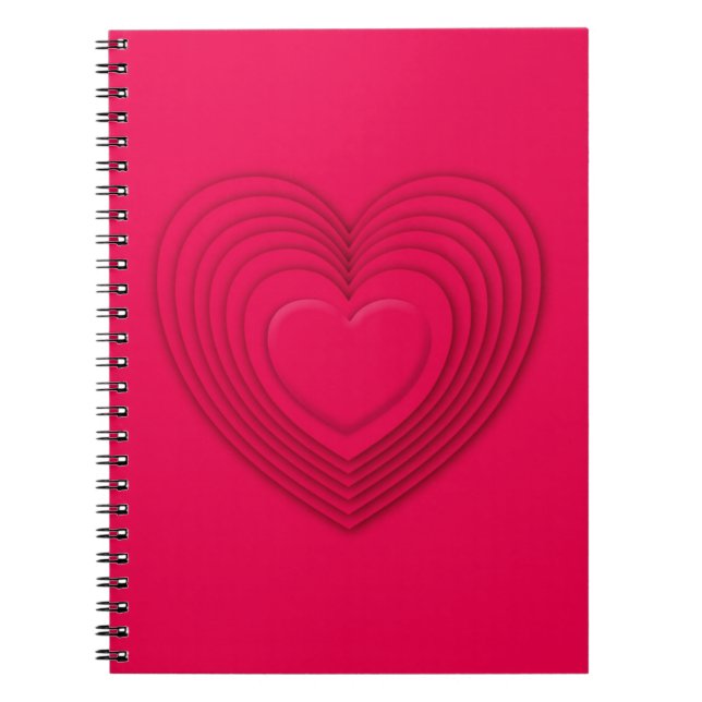 Cuaderno Corazones de 3-d estratificados - rojo rosa (Frente)