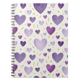 Cuaderno Corazones de Acuarela Morados Regios