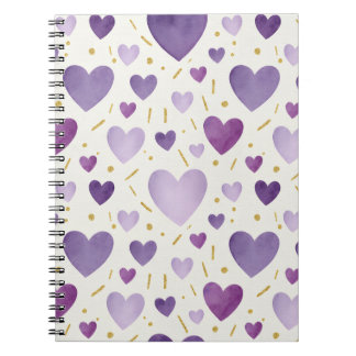Cuaderno Corazones de Acuarela Morados Regios