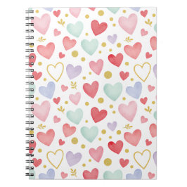 Cuaderno Corazones de Acuarela Pastel con Hojas de Oro y Br