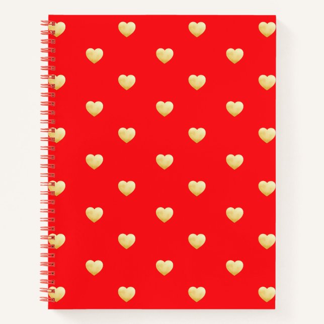 Cuaderno Corazones de amor de oro rojo moderno (Anverso)