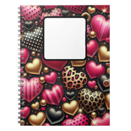 CUADERNO CORAZONES DE AMOR DEL ORO NEGRO ROJO