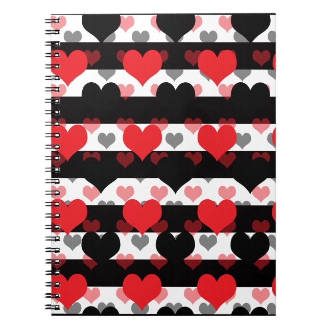 Cuaderno Corazones de amor negros rojos con franjas blancas (Frente)