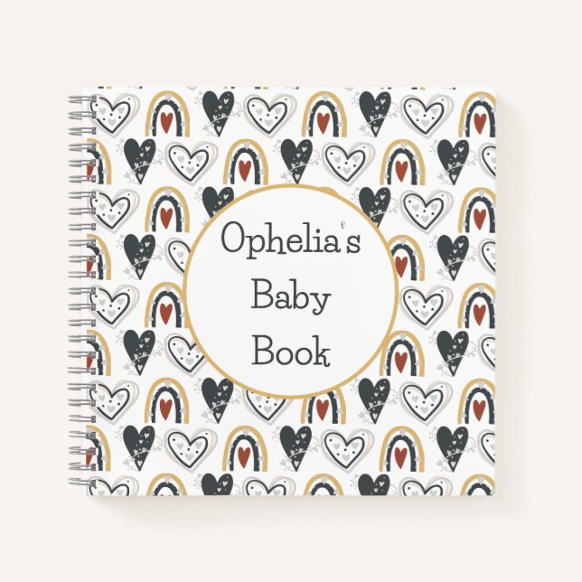 Cuaderno Corazones de arcoiris lindo Nombre del patrón boho (Anverso)
