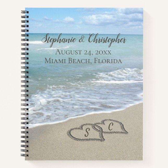 Cuaderno Corazones de bodas de playa en la arena elegante (Anverso)