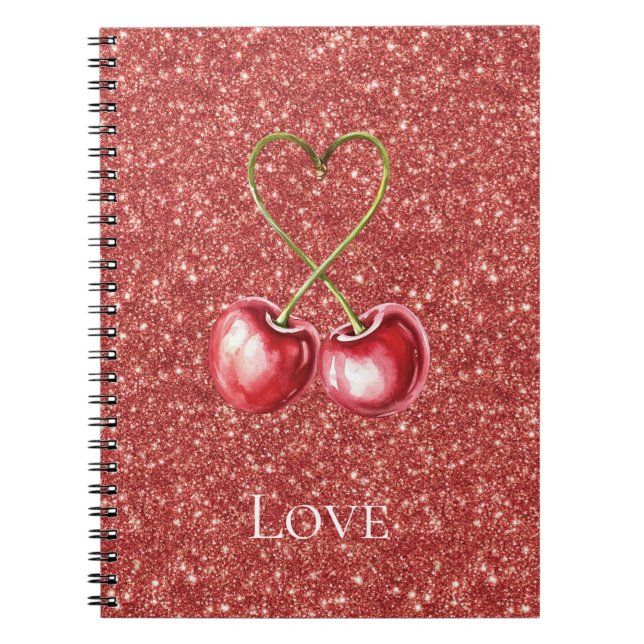 Cuaderno Corazones de Cerezas Rojas Brillantes Amor (Frente)