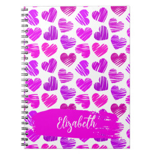Cuaderno Corazones de color rosa morado moderno con dibujos