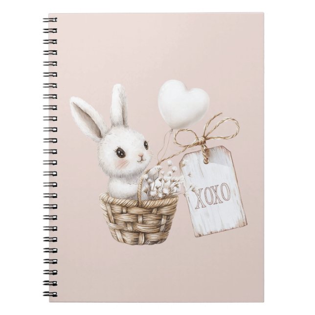 Cuaderno Corazones de conejo blanco en una cesta Baby Showe (Frente)