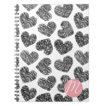 Corazones de doodle modernos en blanco y negro mon