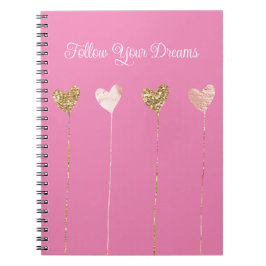 Cuaderno Corazones de glam rosado Purpurina de oro