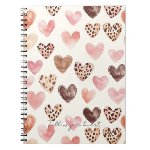 Cuaderno Corazones de impresión de leopardo marrón rosado