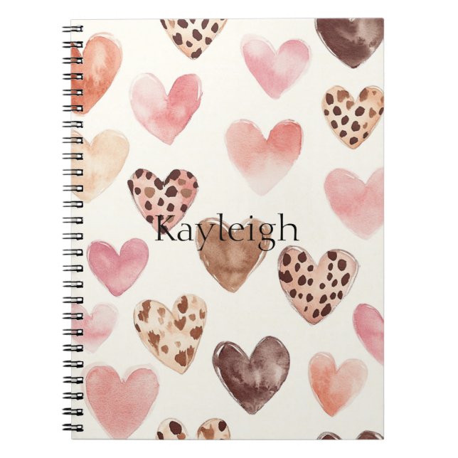 Cuaderno Corazones de impresión de leopardo marrón rosado (Frente)