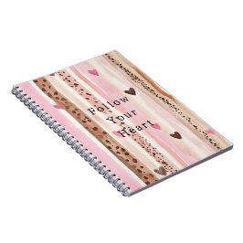 Cuaderno Corazones de impresión de leopardo marrón rosado