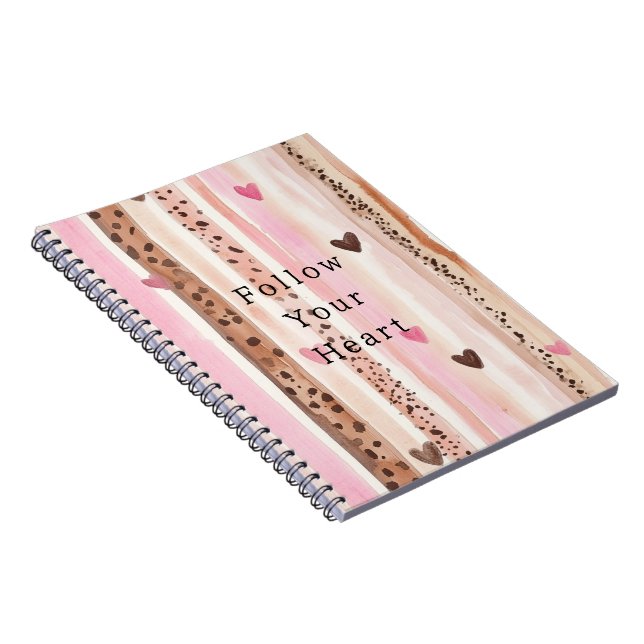 Cuaderno Corazones de impresión de leopardo marrón rosado (Lado Derecho)