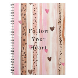 Cuaderno Corazones de impresión de leopardo marrón rosado