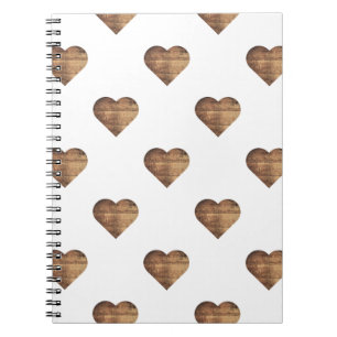 Cuaderno Corazones de madera marrón rústica simétricos gran