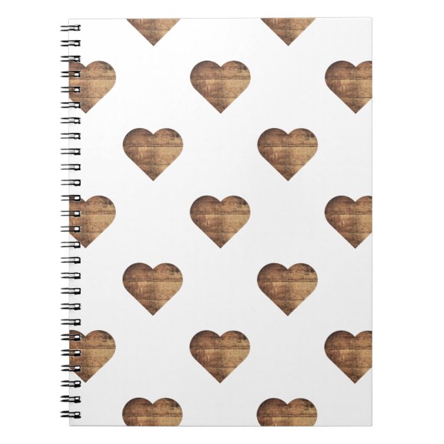 Cuaderno Corazones de madera marrón rústica simétricos gran (Frente)