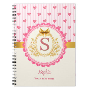 Cuaderno Corazones de Monograma de Princesa Encantadora