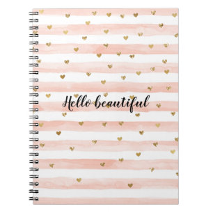 Cuaderno Corazones de oro de las franjas rosadas de Rubor