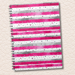 Cuaderno Corazones de plata rosa elegante de San Valentín e