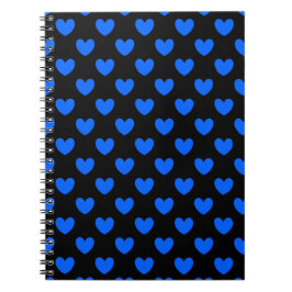 Cuaderno Corazones de polka azul sobre negro