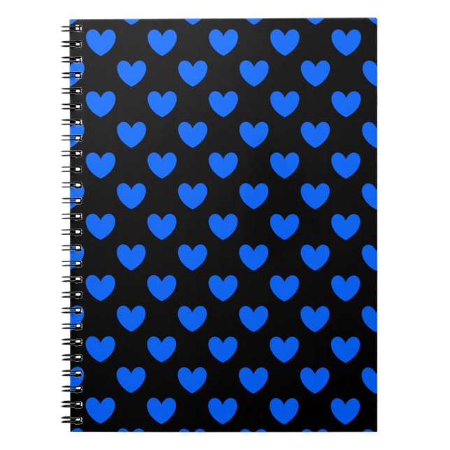 Cuaderno Corazones de polka azul sobre negro (Frente)
