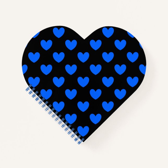 Cuaderno Corazones de polka azul sobre negro (Anverso)